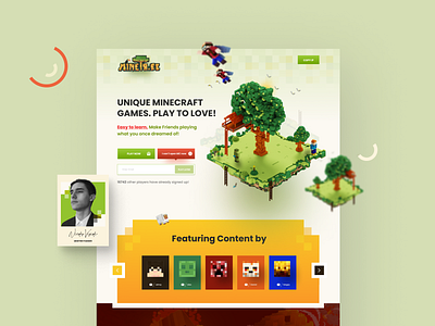 Minetree Game Landing Page game icon illustration landing logo minecraft minetree ui ux voxel webpage