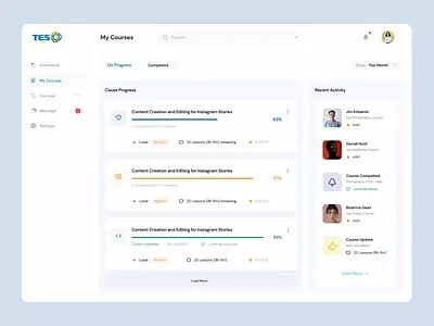 LMS Dashboard UI & Animation admin panel dashboard animation digital learning learning dashboard learning management lms software animation ui animation ui design web app animation web application webflow zainiklab