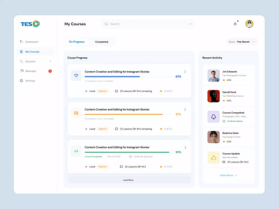 LMS Dashboard UI & Animation admin panel dashboard animation digital learning learning dashboard learning management lms software animation ui animation ui design web app animation web application webflow zainiklab