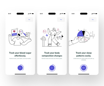 Blood Sugar, Weight, and Sleep Tracking APP Onboarding Concept blood sugar figma onboarding onboarding design sleep app ui design ux design ux ui weight track app