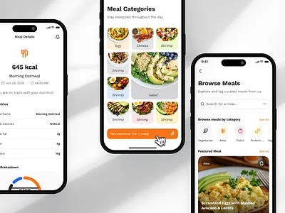 sandow v2: AI Fitness & Nutrition App | Browse/Explore Meal UI ai fitness app ai workout app browse meal calorie app clean diet mobile app figma ui kit fitness ui kit meal app meal planner app minimal modern nutrition app nutrition ui nutrition ui kit orange personalized fitness smart fitness wellness app workout app