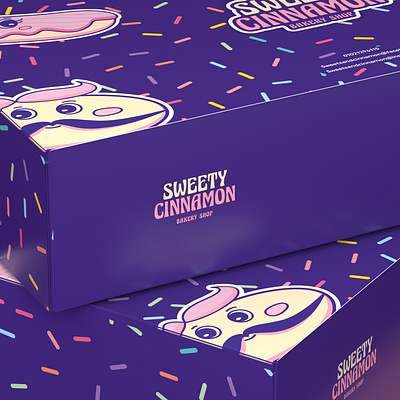 sweety cinnamon is a brand-new dessert and bakery shop 3d 3dart 3dpack box branding characterdesign funky fuuny graphic design logo packaging packs sweets sweety ui