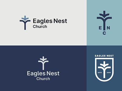 Eagles Nest Church bible book church crest cross eagle lockup logo