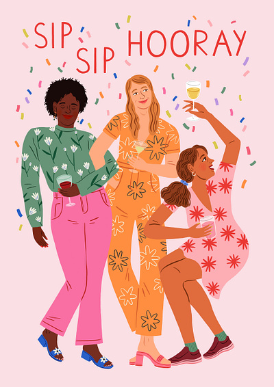 Sip Sip Hooray amelia flower character digital fashion folioart greetings card illustration women