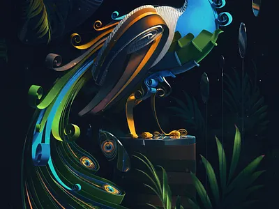QUILLED | Peacock 3d bird character design illustration jungle peacock quilled quilling