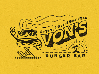 Von's Burger Bar beach branding burger burger bar design fast food food truck graphic design illustration logo logodesign mascot restaurant summer t shirt vintage