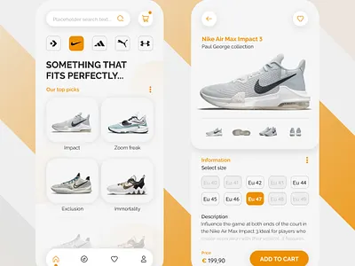 Two screen concept. Shoe App app branding design graphic design minimal ui ux