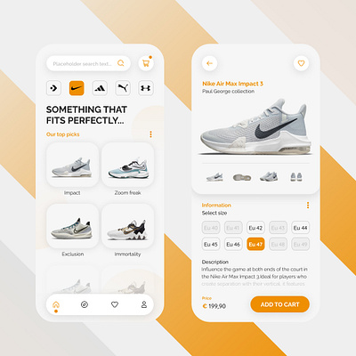 Two screen concept. Shoe App app branding design graphic design minimal ui ux