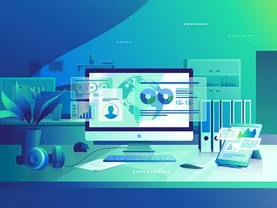 Office animation design flat graphic design illustration office vector