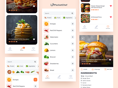 Pocket Chef - Light & Dark Theme food mobile protopie prototype recipe ui ux