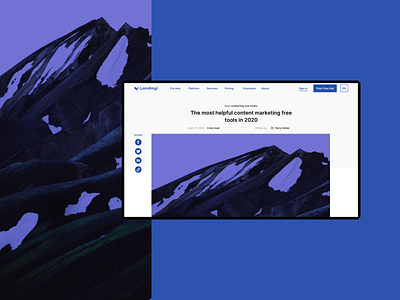 Landingi - Blog Post Page blog blog post blue branding design logo photo share ui