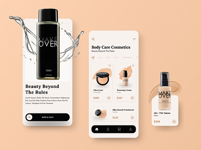 Cosmetics / Makeup Mobile App app store app ui beauty beauty app clean ui cosmetics cosmetology cream ecommerce face art fashion feminine figma foundation makeover makeup minimal mobile app powder skincare