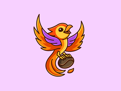 Phoenix & Coffee bird bold brand branding cafe cartoon character coffee creature cute fun identity illustrative logo mascot motivation mythical phoenix playful rising