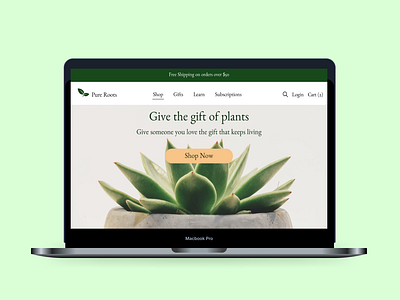 Pure roots Landing page botanical brand identity branding ecommerce figma freelance freelancer graphic design home page landing page mockup plant shop plants ui ui designer user interface ux designer uxui web designer website