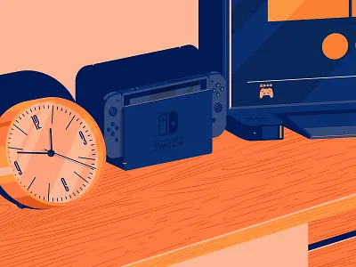 TV Stand clock illustration nintendoswitch sunset tv vector