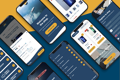 On board delivery - eCommerce design project app blue boat clean design ecommerce graphic design marine minimal mobile navigation onboard sea ship shop ui ux yellow