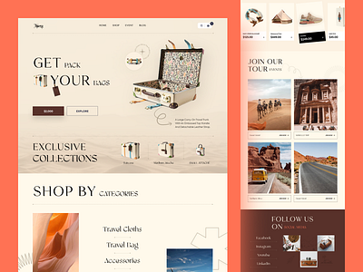 Travel Shop Website bag clean design e commerce e shop ecommerce store landingpage marketplace minimal online store orix product cart sajon shop store travel typography ui ux website design