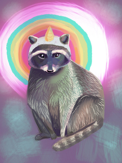 Raccoonicorn Illustration colorful design illustration raccoon rainbow surface design unicorn
