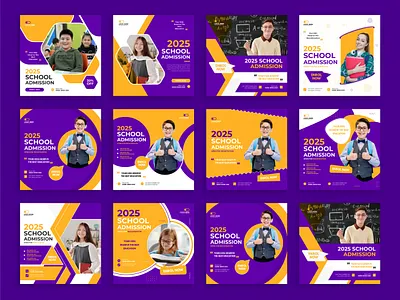 School admission social media post template admission advertising back to school book business class coerces design education kids marketing new school online post promotion school school ad seminar social media template