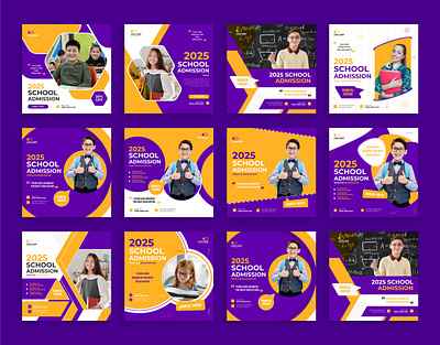 School admission social media post template admission advertising back to school book business class coerces design education kids marketing new school online post promotion school school ad seminar social media template