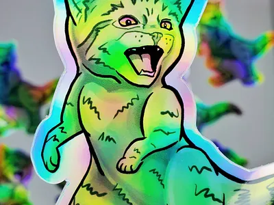 Kit-T-Rex Holographic Sticker cat design dinosaur holographic illustration meow product design sticker surface design