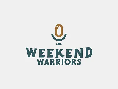 Weekend Warriors Podcast Logo Concept branding design fish fish branding fish logo fishing fishing logo fishing podcast illustration logo logo design logodesign outdoors badge outdoors logo patch patch design podcast podcast branding podcast logo typography