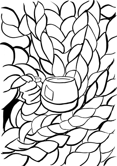 Cozy autumn coloring page illustration markers tea