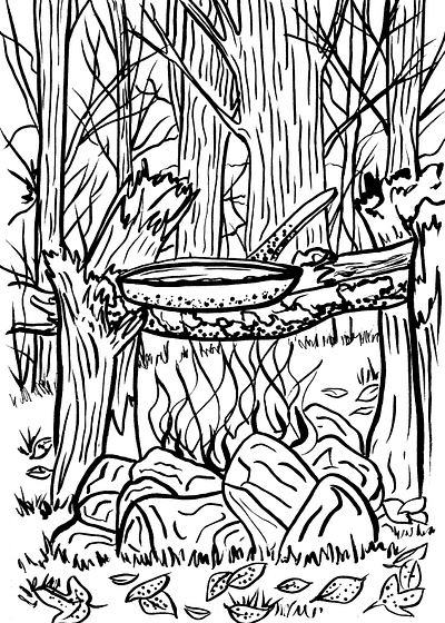 Camping place coloring book illustration markers