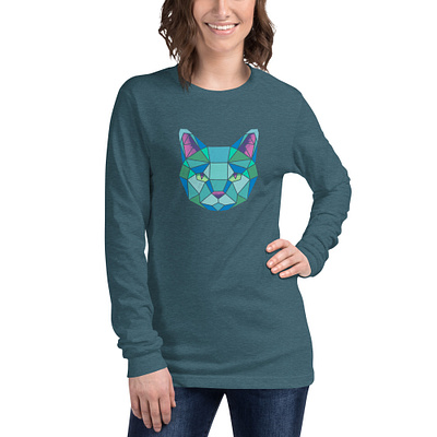 Geometric Stained Glass Cat Face Unisex Long Sleeve Tee animal illustration cat colorful geometric animal geometric cat geometric design illustration product design surface design