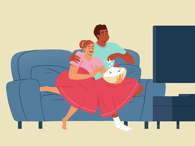 Weekend plans! 📺 🍿 2d character adobe branding charactedesign character design chill cinema couch drawing film happiness illustration movies netflix popcorn relax tv watching movies weekend