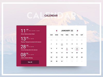 Mountain Time baker calendar events mountain red ui web design