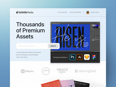 Faithlife Media | Site Concept Design adobe assets christ church creative market design jesus landing library media ministry pitch premium product series sermon site ui unsplash web