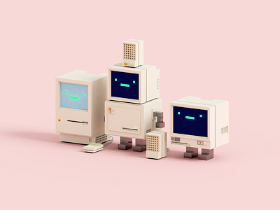 Desktop 3d computer illustration render retro voxel voxelart