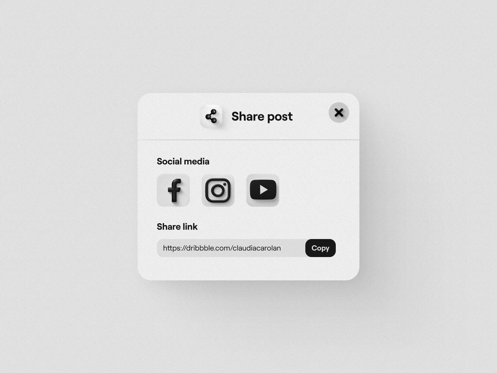 Social share | Daily UI 010 3d 3dicons black button compartir dailyui dailyui010 darkmode figma icon share socialmedia socialshare