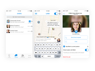 Landfriends - location based social media app UI & UX app chat app google map location location based app location sharing messaging app social media social media app ui ui ux ui design uiux ux ux research