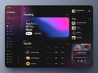 OMusic - Oji Music Concept 😎 3d apple music artist blur clean dashboard design gradient ios minimal minimalist mobile mobile app design music music player play player song ui website