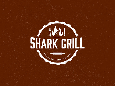 shark grill vintage logo design barbecue bbq brand identity branding fire fish flame food fork spoon graphic design grill logo design logomark logotype minimalist logo modern logo old logos restaurant roasted shark vintage