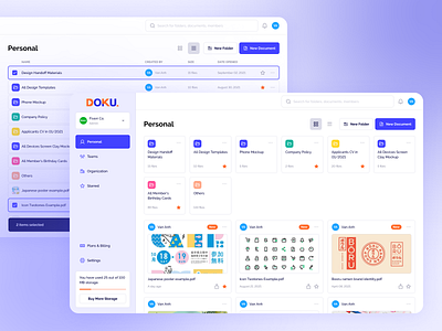 [Doku] PDF Web App Document List design documents grid list multi select orange pdf editor purple ui webapp