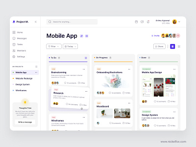 Project Management Dashboard concept crm dashboard design interface kanban management platform productivity project management project manager schedule task task management tool ui ux web app web design website