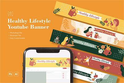 Fun Healthy Lifestyle Youtube Banner Vol. 1 banner branding graphic design healthy lifestyle social media youtube