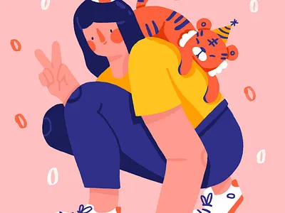 Happy human day! birthday cat character chinese new year festive girl happy birthday illustration lunar new year new year party woman year of tiger