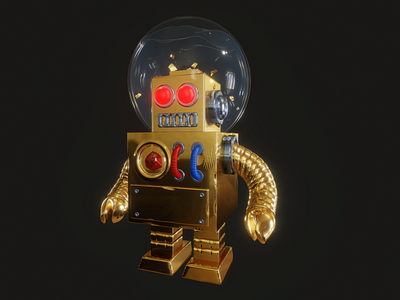 My second attempt at 3d modeling (Gold robot) 3d ill illustration ipad nft nomad robot