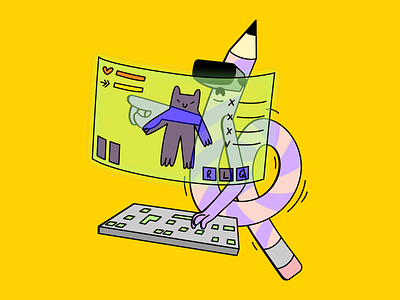 Become a Game Designer advice awards career character dad dope e sports editorial game designer games gaming hologram illustration keyboard multiplayer pencil stretchy vector vr yellow