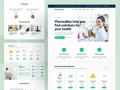 PharmaBee - Pharmacy & Drug Store Website Template design drug store drugs ecommerce figma health healthcare herb herb store hospital landing page landingpage medical medicine online pharmacy online store pharmacy template treatment ui