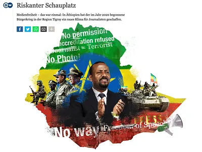Christian Barthold for Deutsche Welle :: Aethiopia aethiopia branding christian barthold civil war colagem collage democracy design deutsche welle editorial illustration freedom graphic design illustrated maps illustration journalism magazine politics press tigray äthiopien