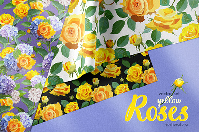 Rose flowers. Vector illustrations, seamless patterns. summer