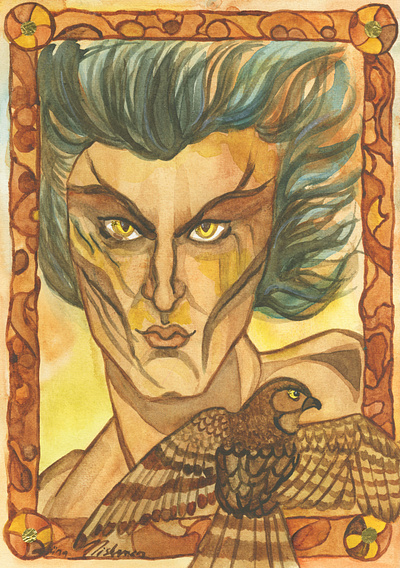 Wizard of the Earth Sea fantasy hawk illustration mixed media