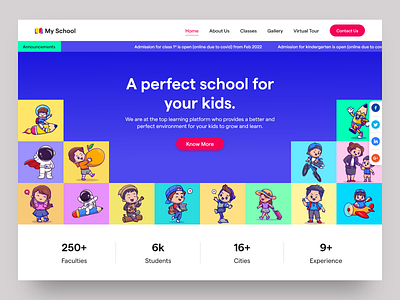 My School adobe xd class educate education education website header hero kids fun kids school kids school website learning online school website stats study teaching thank you ui design virtual class website