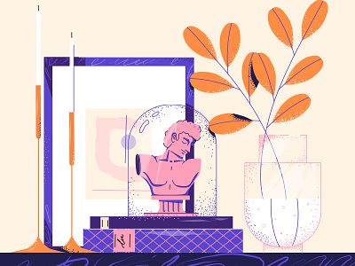 Still life with bust of David adobe illustrator antique bust color dailyui david digital art digital illustration digital painting drawing education flat illustration illustrator orange purple still life texture vector vector art