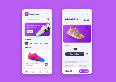 Squeak - The Premium Shoe Store android app ecommerce first design footwear ios latest mobile application modern purple shoes sneakers store trending ui ux